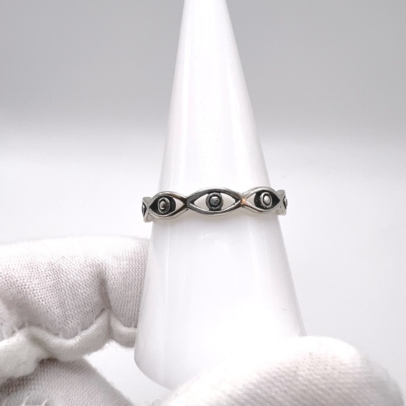 .925 Sterling Silver Evil Eye Band Ring - Picture 5 of 14